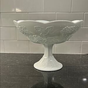 Indiana Glass Harvest Grape Colony Large Pedestal Compote White Milk Glass Bowl
